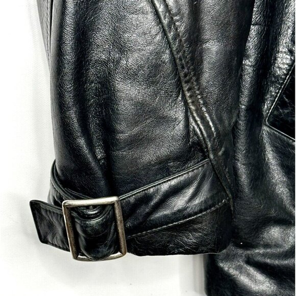 Danier Mens Genuine Leather Jacket VTG 90s Full Zip Buckle Cuffs Black Medium - Picture 7 of 16